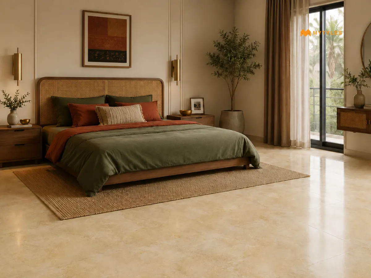 Warm Beige Granite-Look Flooring for the Bedroom